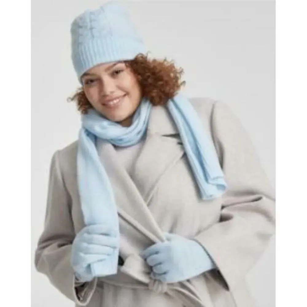 Charter Club Cashmere Blue Hat Gloves Scarf Boxed Gift Set OS Rtl $248